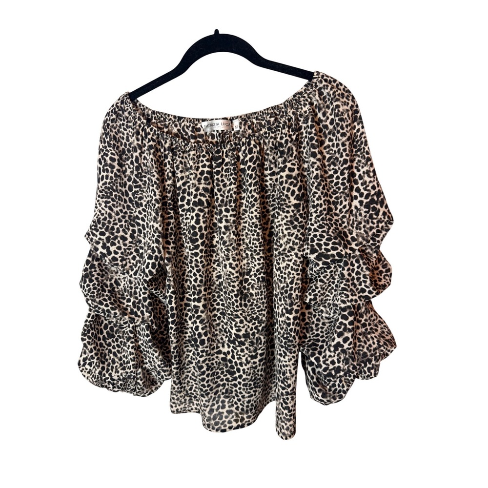 Patrizia‎ Luca Milano Animal Print Off Shoulder Blouse Ruffle Sleeve Size M